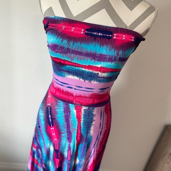 Womens Felicity & Coco Strapless Maxi Dress XS Abstract Print Open Back - Picture 3 of 8